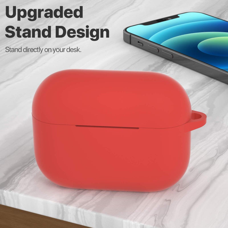 ATUAT for AirPods Pro 1st/2nd Generation Case Cover, Protective Silicone Skin Accessories with Keychain for Women Men for Apple AirPods Pro 2019/2022 Charging Case,Front LED Visible-Red - Image 2